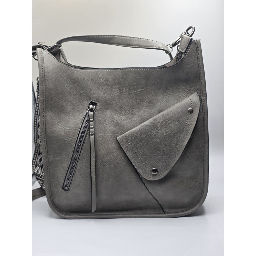 DS Bags Crossbody Purse w Woven Strap & Zipper Pockets In Gray Color‎